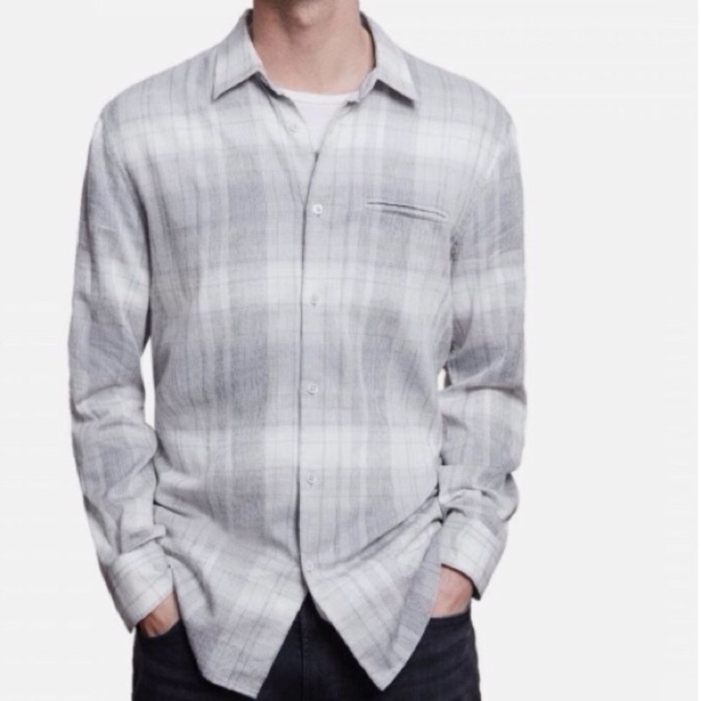 JOHN VARVATOS Gray Plaid Button down Shirt Lg Long Sleeve Designer